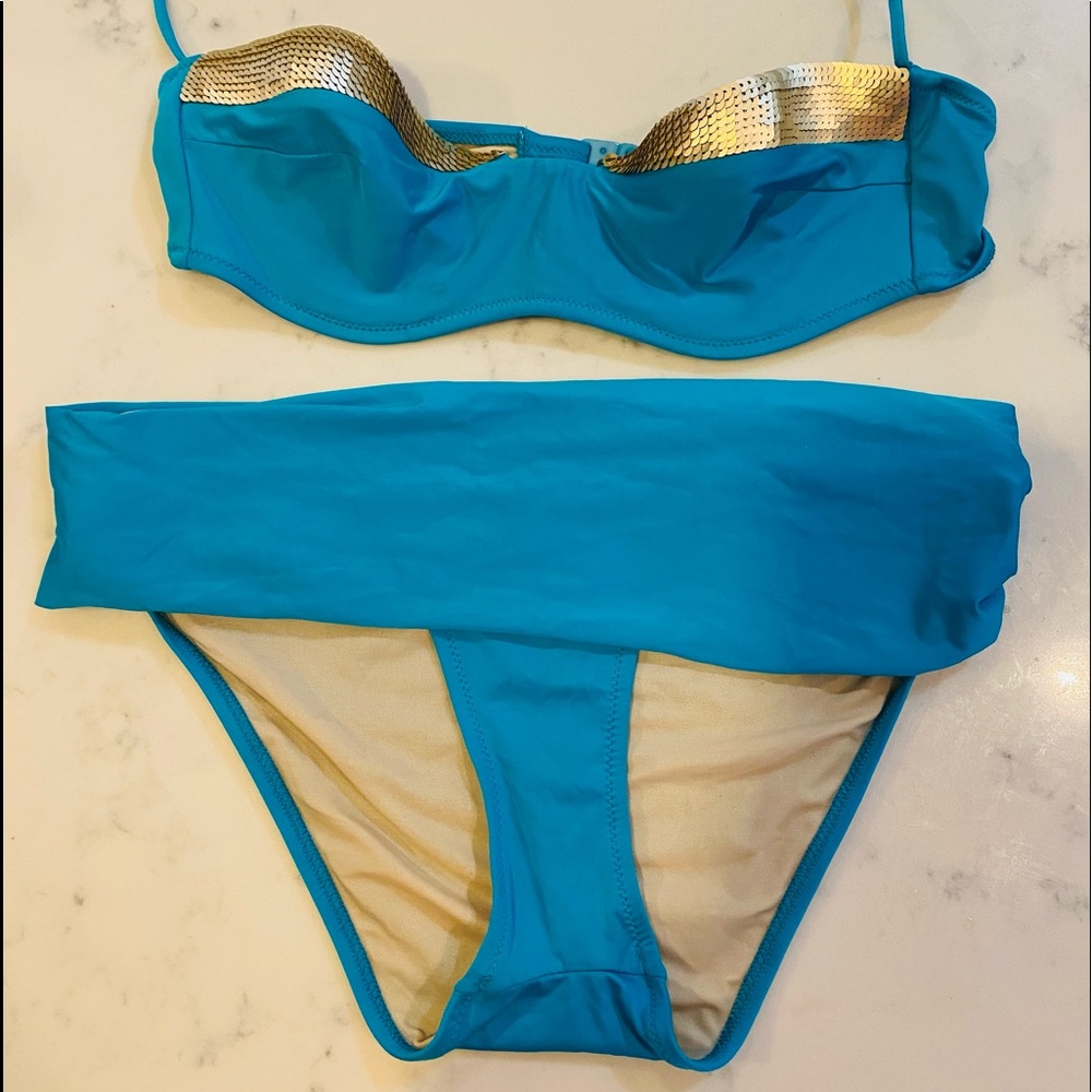 Authentic La Perla Bikini W/ Gold Sequins - image 1